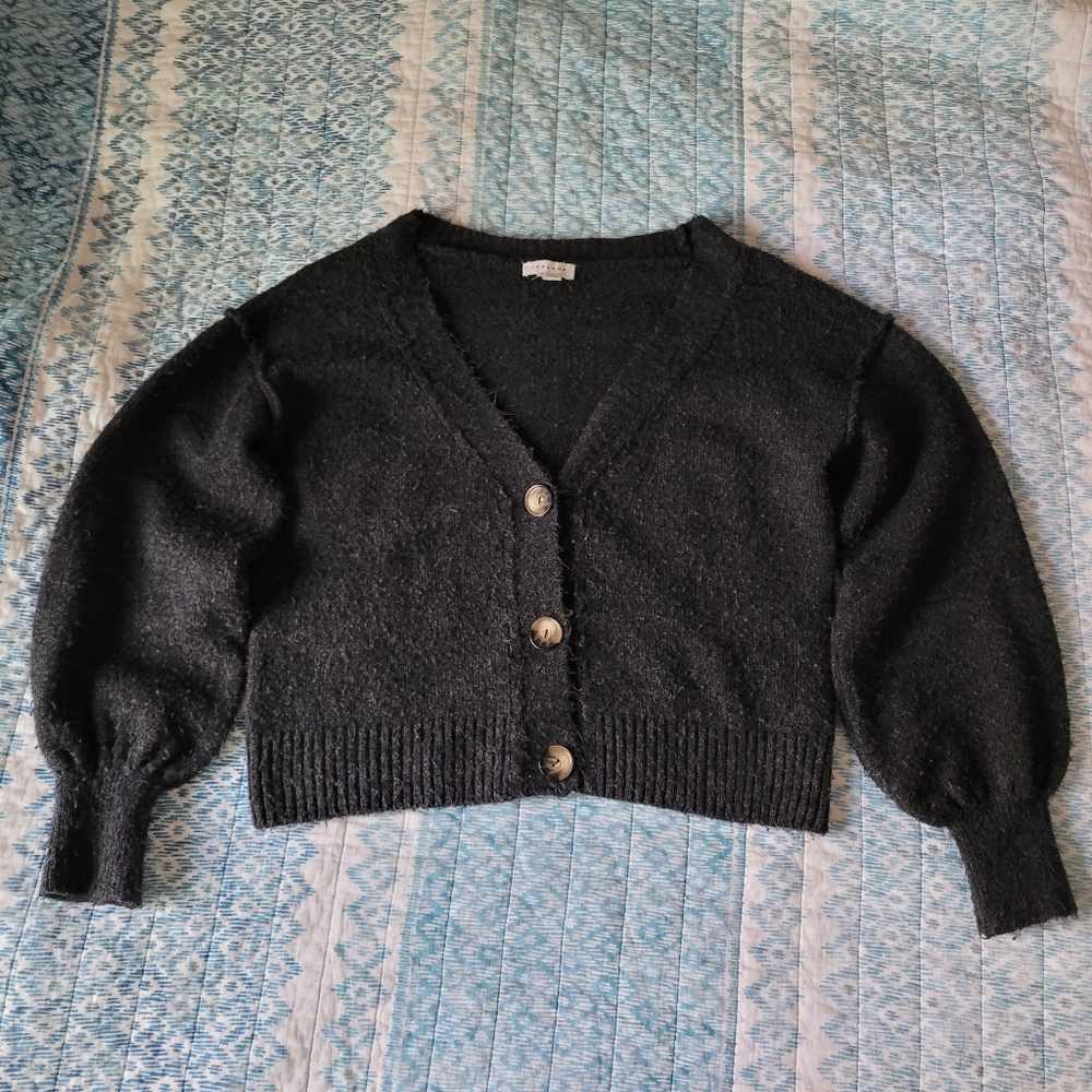 Topshop cropped puff sleeve charcoal grey cardigan size S